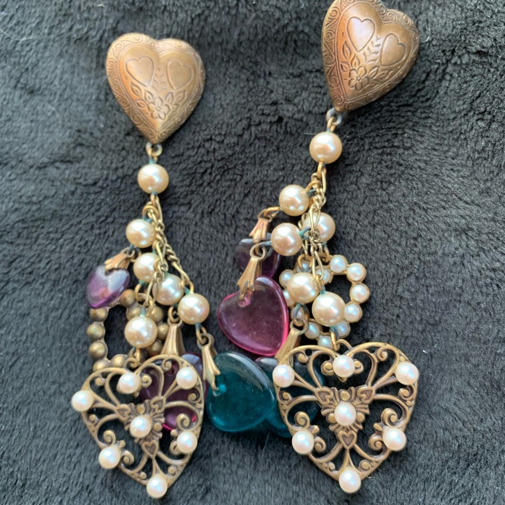 Vintage Heart charms dangling earrings